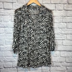 3/$15 Semi Sheer Long Sleeve Zebra Print Maximalist Black White XL Top